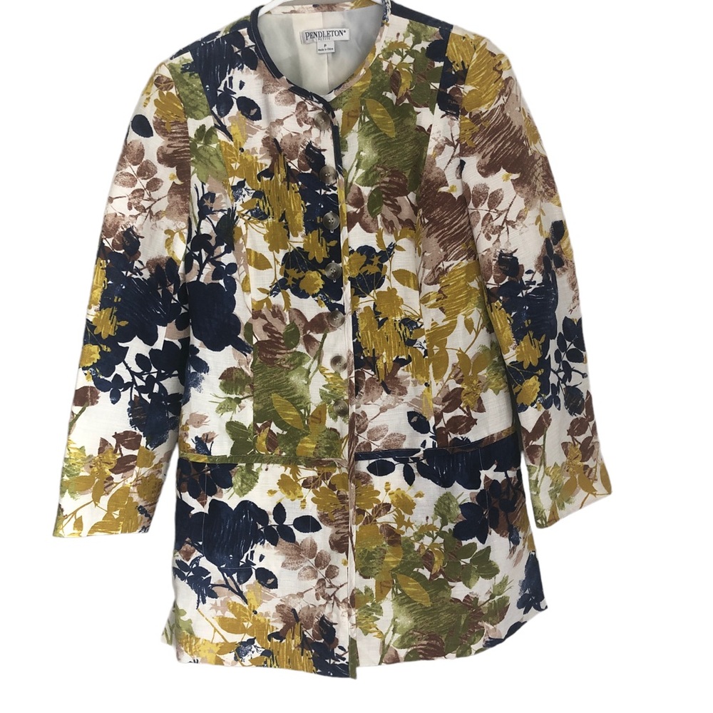 NEW Pendleton Petite Long Line Jacket Blazer Floral Linen Blend N9